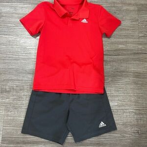 Adidas Kids Red Polo and Gray Shorts Set